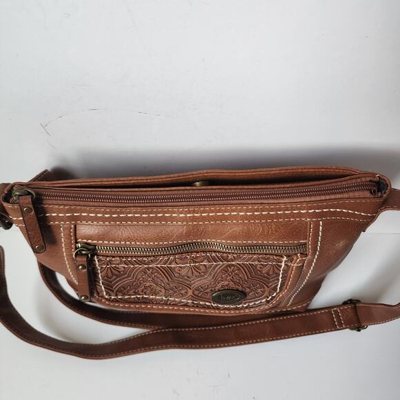 BOC Born Concept Purse Cross Body Boho Shoulder Bag Embossed Saddle Brown - Picture 7 of 16